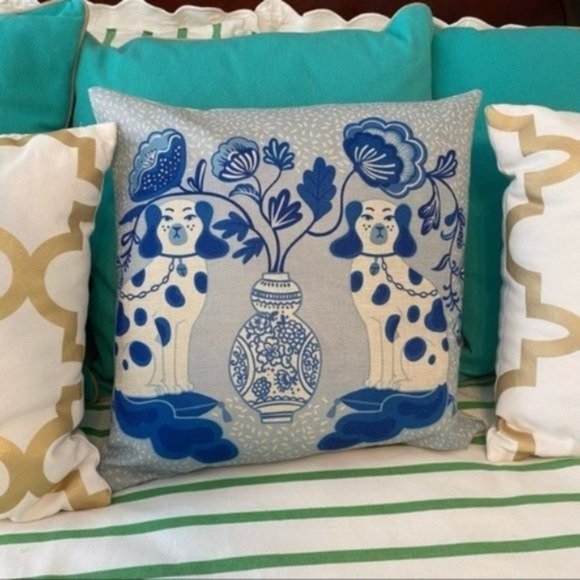 Pillow Cover🐶- Staffordshire Dogs - Pink + Green OR Blue Chinoiserie Ginger Jar - Picture 3 of 14